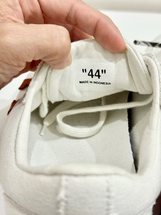 Off-White Canvas Vulcanized Lace Up Leather Sneakers Shoes White Men's Size 44