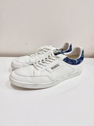 Louis Vuitton LV Monogram Trim Denim Low Top Sneaker Shoes White Men's Size 9.5