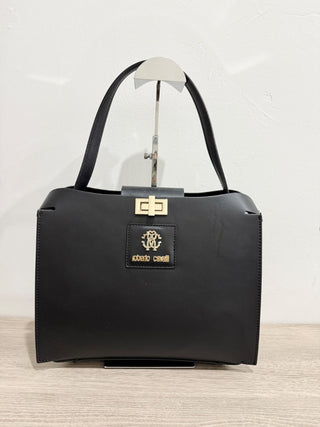 Roberto Cavalli leather top handle bag with leopard pouch