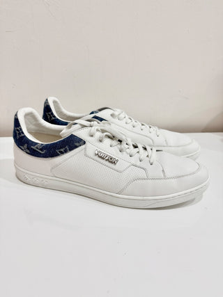 Louis Vuitton LV Monogram Trim Denim Low Top Sneaker Shoes White Men's Size 9.5