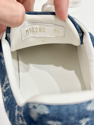 Louis Vuitton LV Monogram Trim Denim Low Top Sneaker Shoes White Men's Size 9.5