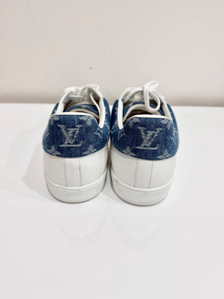Louis Vuitton LV Monogram Trim Denim Low Top Sneaker Shoes White Men's Size 9.5