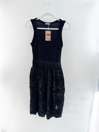 Oscar de la Renta Knit Sleeveless Fit and Flare Midi Dress Black Women's Size S