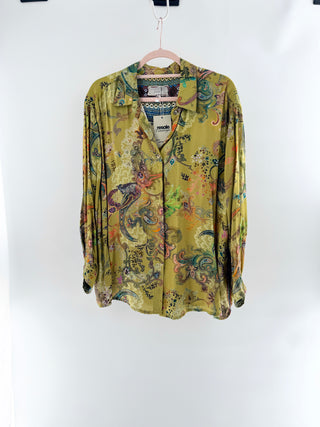 Johnny Was pattern button down blouse top, L