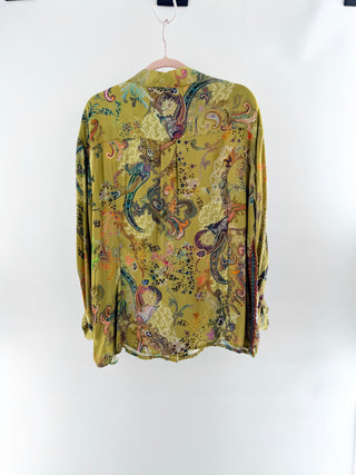Johnny Was pattern button down blouse top, L