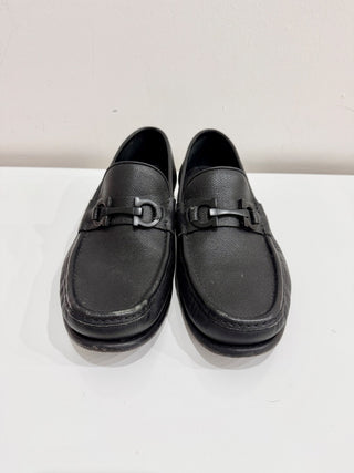 Salvatore Ferragamo Crown Gancini Leather Loafers Shoes Black Men's Size US 8.5