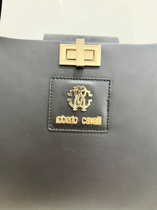 Roberto Cavalli leather top handle bag with leopard pouch