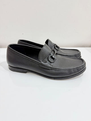 Salvatore Ferragamo Crown Gancini Leather Loafers Shoes Black Men's Size US 8.5