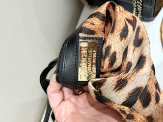 Roberto Cavalli leather top handle bag with leopard pouch
