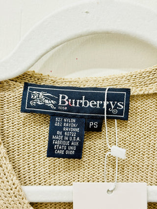 Burberry Short Sleeve V-Neck Cropped Knit Sweater Top Beige Women's Petite Small