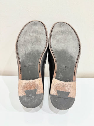 Salvatore Ferragamo Crown Gancini Leather Loafers Shoes Black Men's Size US 8.5