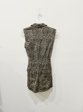 Marissa Webb x RTR Leopard Print Belted Utility Romper Brown Black Women's 8