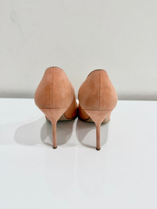 Manolo Blahnik Suede BB Pointed Toe Stiletto Pumps Heels Peach Women's Size 40