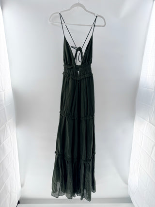 Joslin Green tiered linen maxi dress, US 2