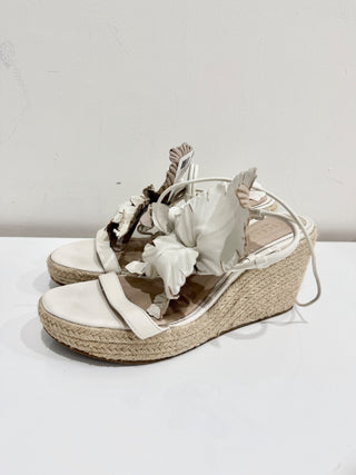 Cecelia New York Lilly Embellished Floral Espadrille Wedges Sandals Alabaster 10