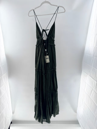 Joslin Green tiered linen maxi dress, US 2