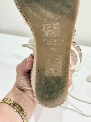 Cecelia New York Lilly Embellished Floral Espadrille Wedges Sandals Alabaster 10