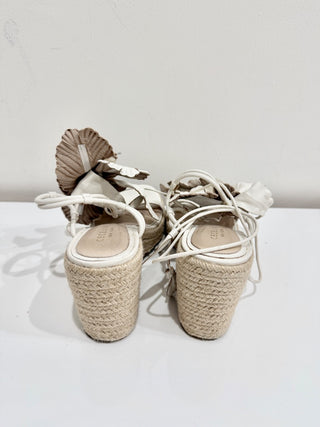 Cecelia New York Lilly Embellished Floral Espadrille Wedges Sandals Alabaster 10