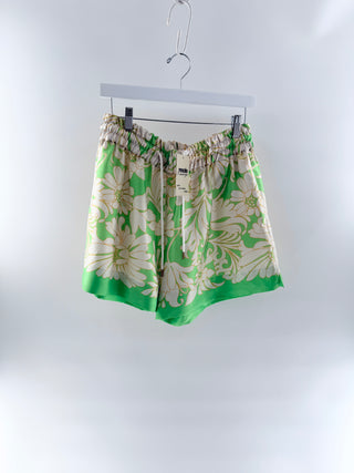 Sandro Green daisy print satin shorts, 40
