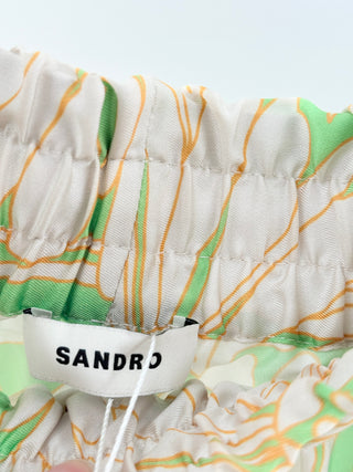 Sandro Green daisy print satin shorts, 40