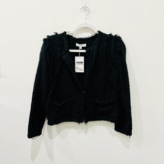 IRO Paris Long Sleeve Cropped Tweed Jacket with Snap Black Womens FR 40 / US 8