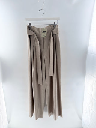 Lafayette 148 Beige pleated belted trousers pants, US 4
