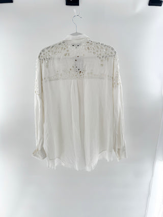 IRO Ornella Silk Blend Crochet Lace Button Up Tunic Blouse White 36 FR / 4 US