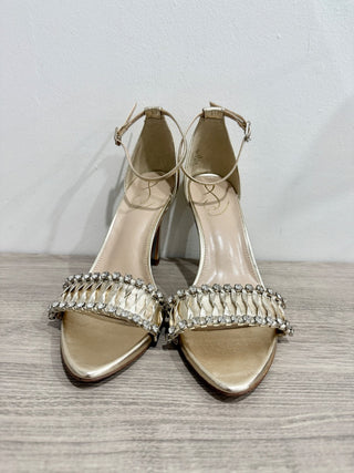 NWOT Sam Edelman Evelynn Metallic Leather Rhinestone Strappy Heels Gold Womens 9