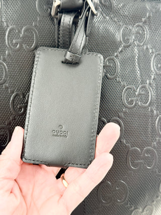 Gucci leather GG embossed jumbo duffle bag with strap