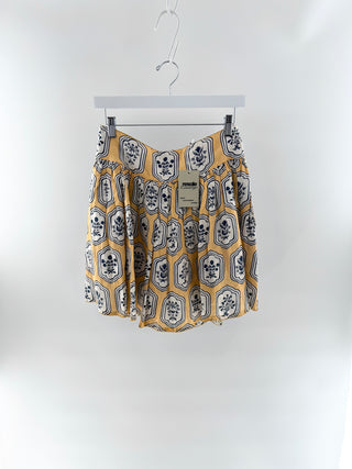 Agua Bendita Yellow printed cotton mini skirt, L