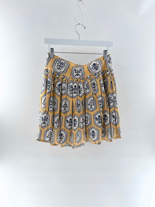 Agua Bendita Yellow printed cotton mini skirt, L