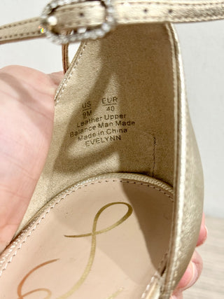 NWOT Sam Edelman Evelynn Metallic Leather Rhinestone Strappy Heels Gold Womens 9