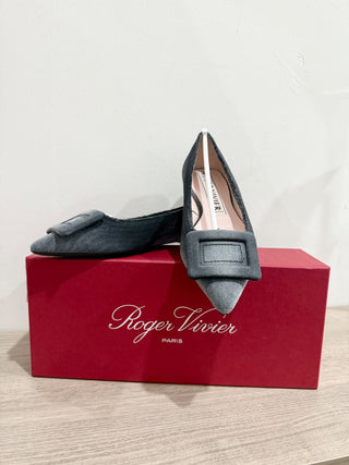 Roger Vivier printed washed denim flats, 37