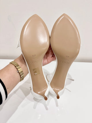 NWB Alexandre Birman Clarita Double Patent Leather Sandals White Women's 40.5