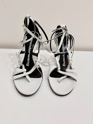 Alexander Wang Kiely Buffed Calfskin Leather Stiletto Heel Sandal White Size 37