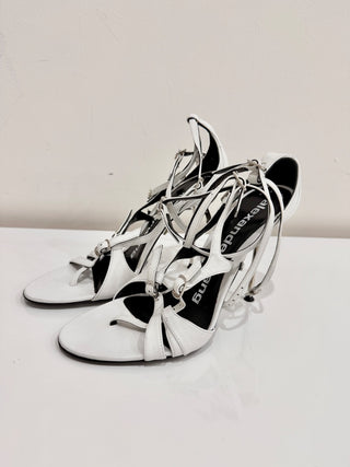 Alexander Wang Kiely Buffed Calfskin Leather Stiletto Heel Sandal White Size 37