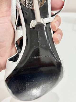 Alexander Wang Kiely Buffed Calfskin Leather Stiletto Heel Sandal White Size 37