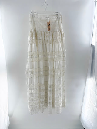 Alexis Eyelet High Waisted Tiered Maxi Skirt with Short Slip White Womens Small