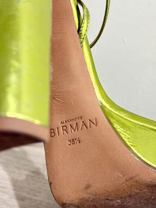 Alexandre Birman Lenny Metallic Leather Crystal Platform Sandals Avocado EU 36.5