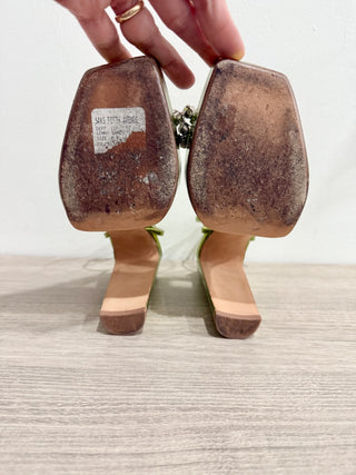 Alexandre Birman Lenny Metallic Leather Crystal Platform Sandals Avocado EU 36.5