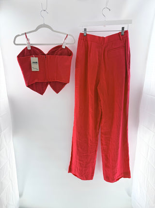 Ronny Kobo Red strapless linen corset top, top S / bottom M