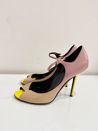 Pierre Hardy Colorblock Peep-Toe Calfskin Leather Stiletto Heels Women's Size 37