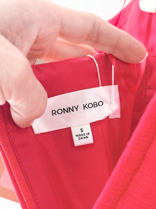 Ronny Kobo Red strapless linen corset top, top S / bottom M