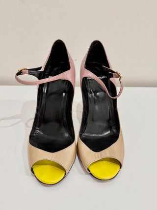 Pierre Hardy Colorblock Peep-Toe Calfskin Leather Stiletto Heels Women's Size 37