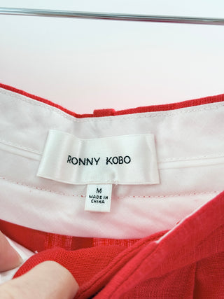 Ronny Kobo Red strapless linen corset top, top S / bottom M