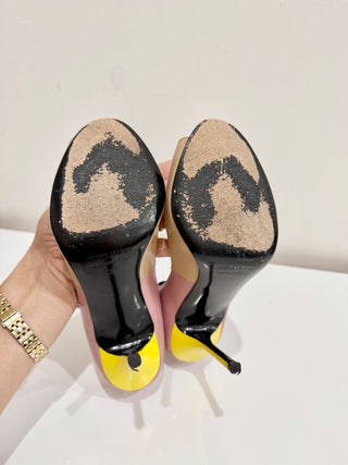 Pierre Hardy Colorblock Peep-Toe Calfskin Leather Stiletto Heels Women's Size 37