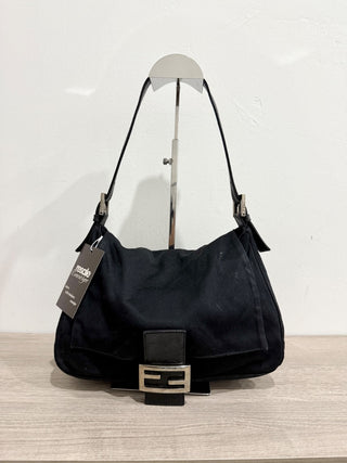 Fendi Mamm Baguette Suede and Leather Shoulder Handbag with  FF Logo Buckle