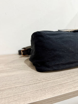 Fendi Mamm Baguette Suede and Leather Shoulder Handbag with  FF Logo Buckle