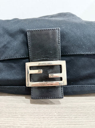 Fendi Mamm Baguette Suede and Leather Shoulder Handbag with  FF Logo Buckle