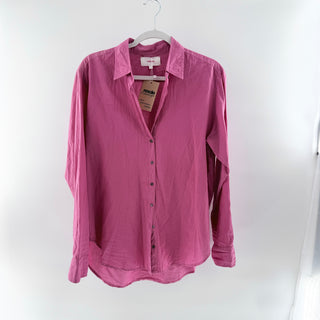 Xirena 100% Cotton Long Sleeve Collared Button-Down Shirt Top Pink Women's Small